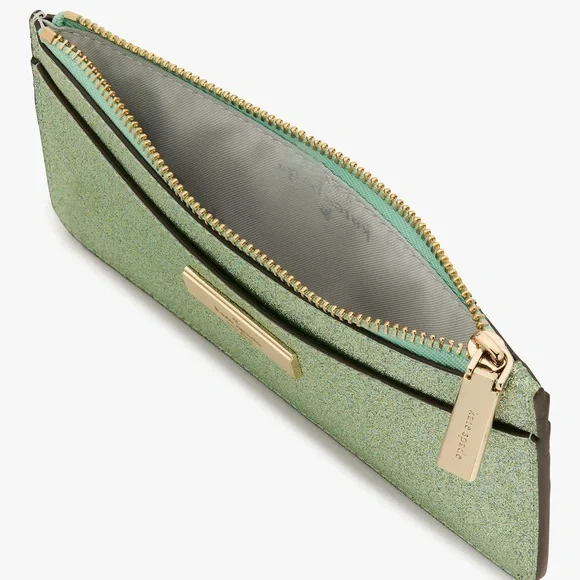 NWT Kate Spade Kenzie Boxed Glitter Large Slim Cardholder in Seawater Green - Picture 4 of 12